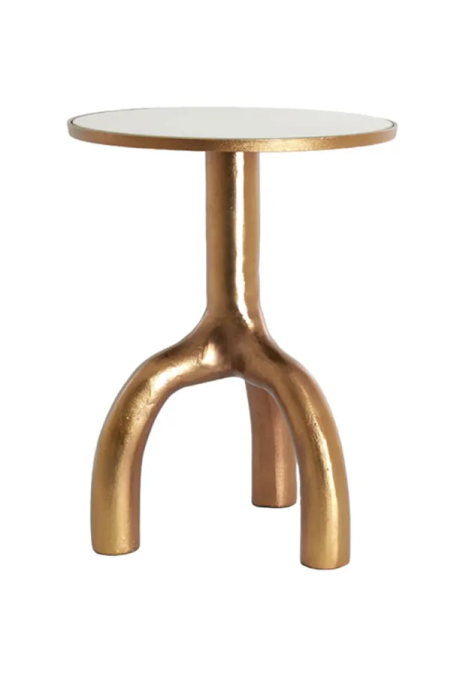 Bijzettafel MELLO glans bruin brons+glas taupe