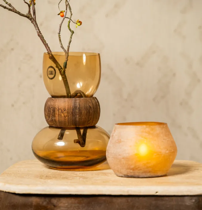 Waxinelichthouder oval amber